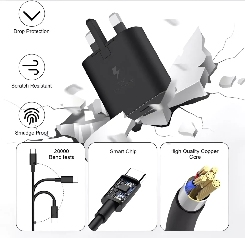 25W Fast Charger Adapter Plug & Cable For Samsung Galaxy Phones Type C - Image 2