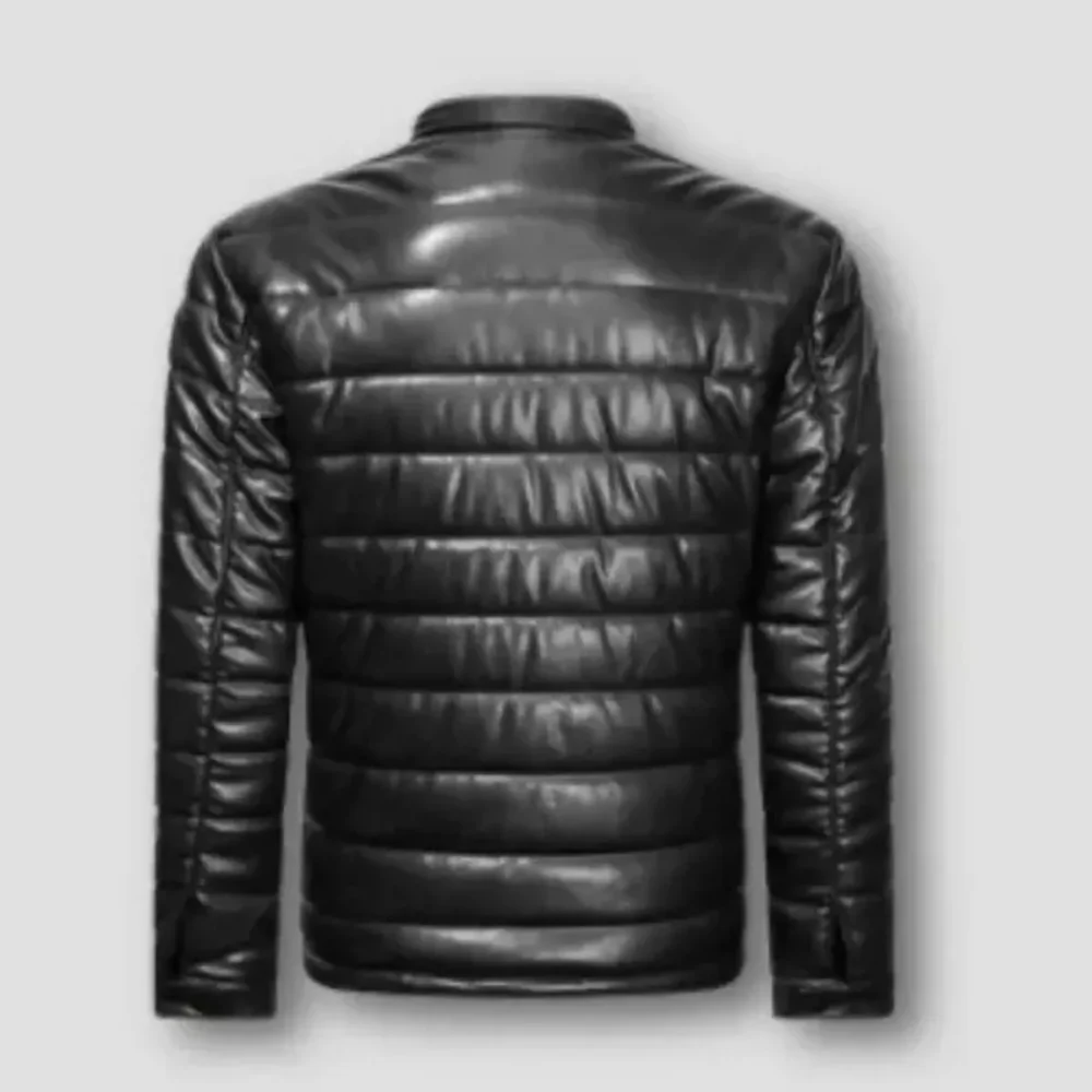 100%PURE LAMBSKIN MEN PUFFER LEATHER JACKET BLACK LIGHTWEIGHT UK - Image 5