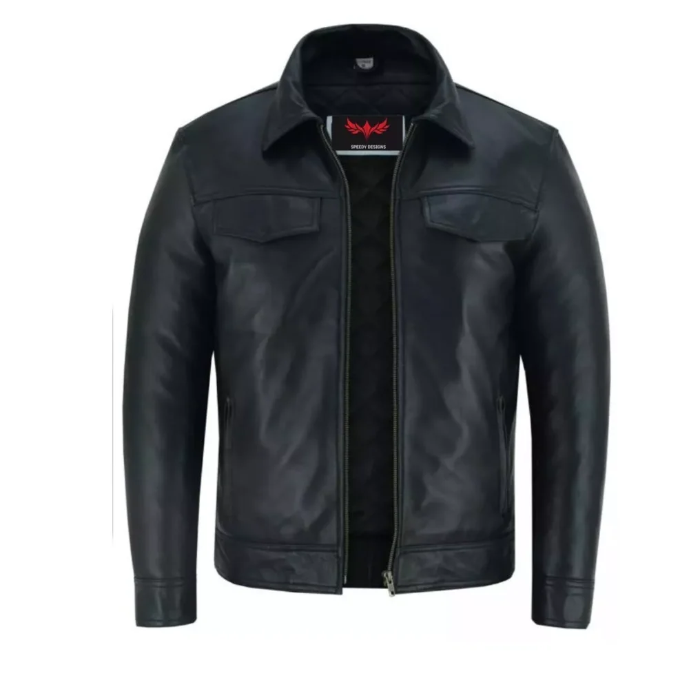 BLACK LEATHER BIKER STYLE JACKET FOR MEN REAL LAMBSKIN LEATHER FOR MEN,S UK