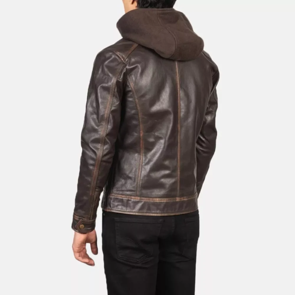 PURE SHEEP LEATHER MEN,S PREMIEUM BROWN LEATHER JACKET WITH REMOVABLE HOODED UK - Image 3